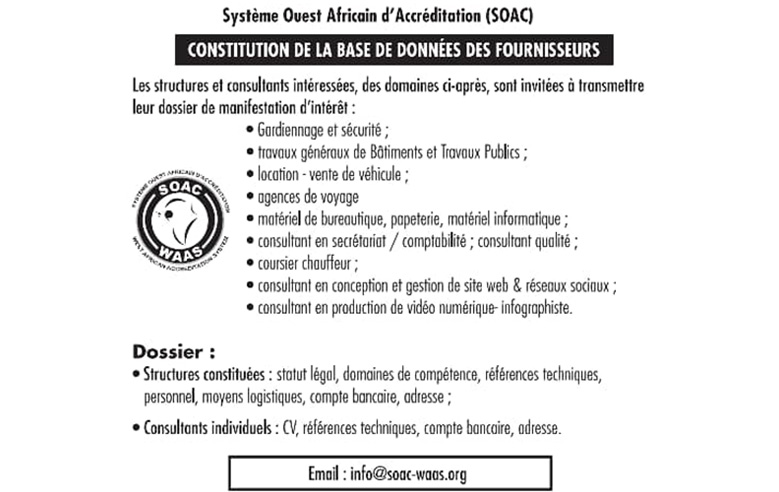 WAAS - CONSTRUCTION DE LA BASE DE DONNEES DES FOURNISSEURS 