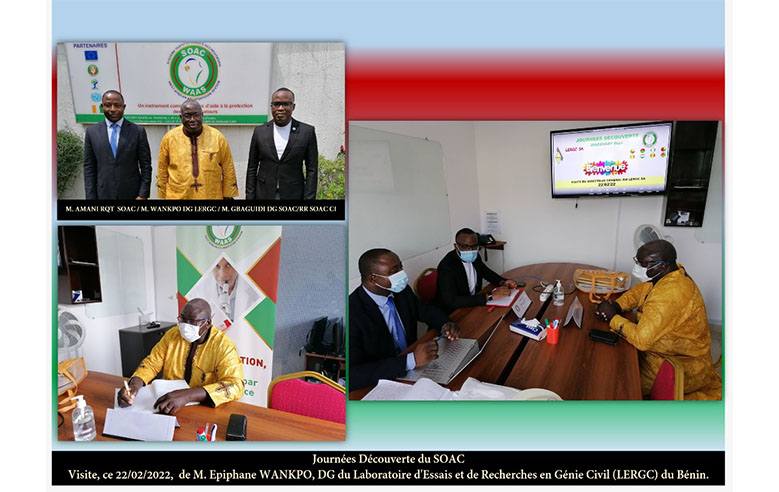 WAAS - SOAC Discovery Days, Visit of Mr. WANKPO Director-General of “Laboratoire d'Essais et de Recherches en Génie Civil Bénin (LERGC)” (a Civil Engineering testing and research laboratory), this February 22, 2022 at SOAC Headquarters